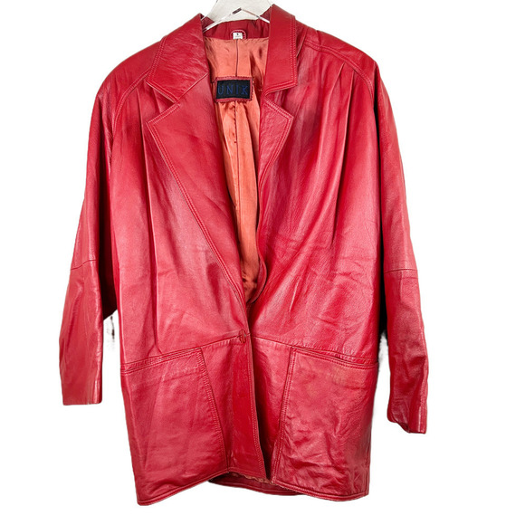 Vintage UNIK Women's Red Leather Slouch Jacket Size S - Picture 1 of 8